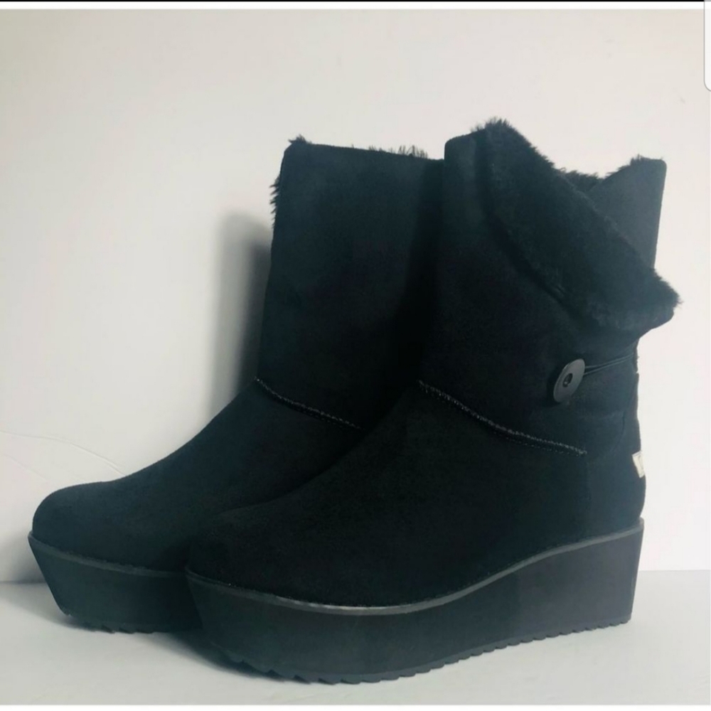 New Womens Size 8 Black Suede Warm Winter Fashion Wedge Snow Casual Boots